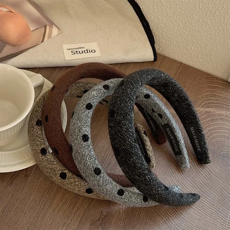 网红新款绒布宽边高颅顶波点发箍简约百搭气质发饰ins海绵头箍