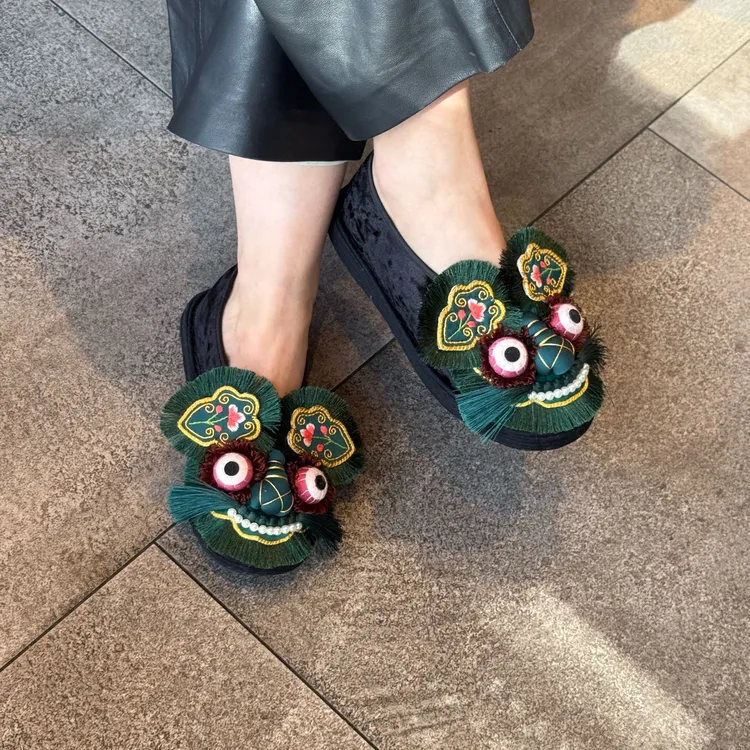 【墨黛绿】·花田家·原创手工千层底麒麟鞋