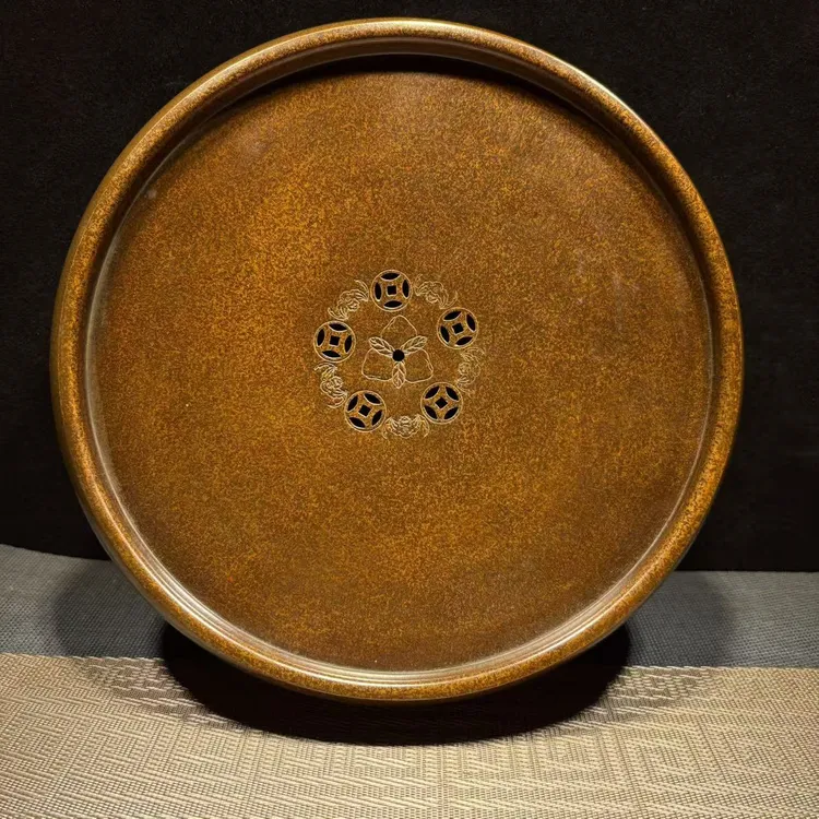 大号黄铜茶盘 新款加大福在眼前 铜钱纹壶承茶盘 干泡台 建水茶具