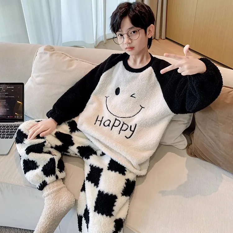 男童睡衣冬珊瑚绒男孩加绒套装儿童冬季家居服中大童法兰绒加厚暖