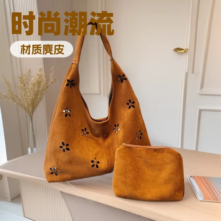磨砂麂皮绒2025秋冬新款单肩包百搭大容量休闲托特腋下包子母包