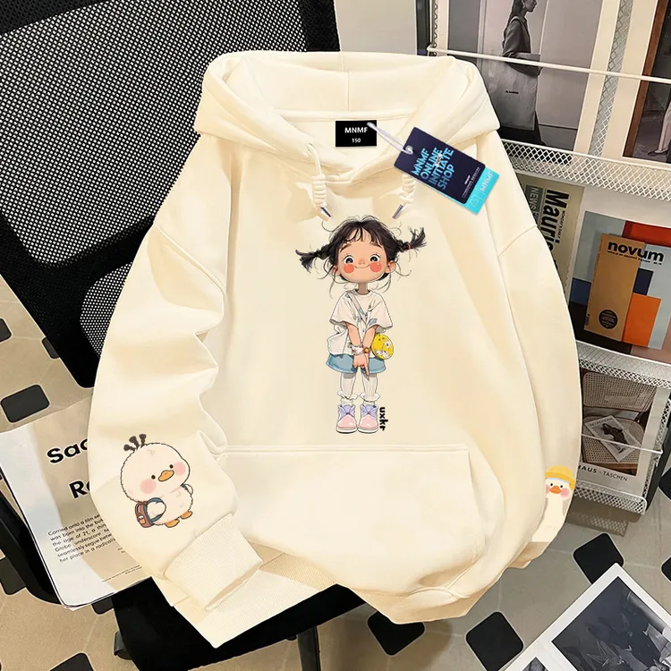 趣味卡通女童秋冬季连帽卫衣2025韩版学院风潮牌中大童学生上衣服