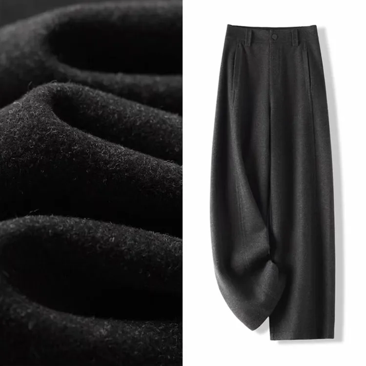 加绒加厚弯刀裤女冬季2025新款高定毛呢香蕉裤宽松显瘦休闲阔腿裤