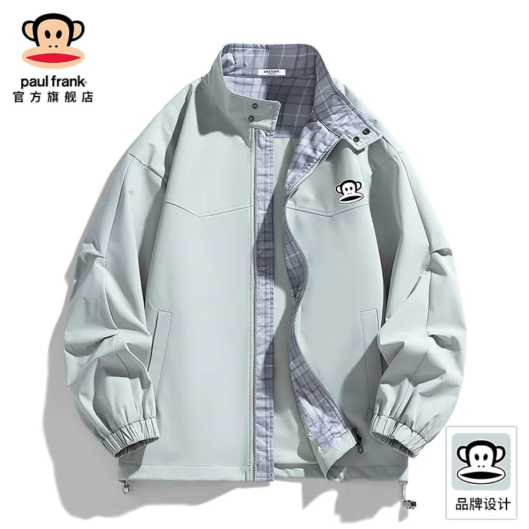 PaulFrank/大嘴猴潮牌格子翻领夹克男秋季新款宽松休闲棒球服外套