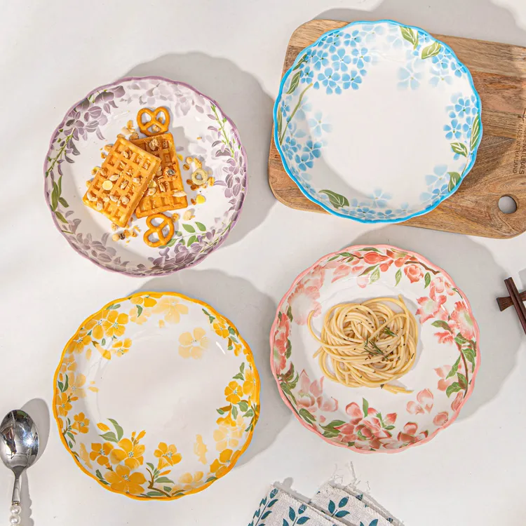 家用8英寸盘子碟子创意新款釉下彩陶瓷盘高颜值加厚盘子设计家用