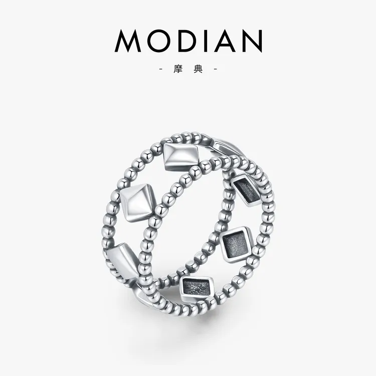 MODIAN/摩典 925银戒指 复古菱形几何戒指女时尚ins风银豆豆指环