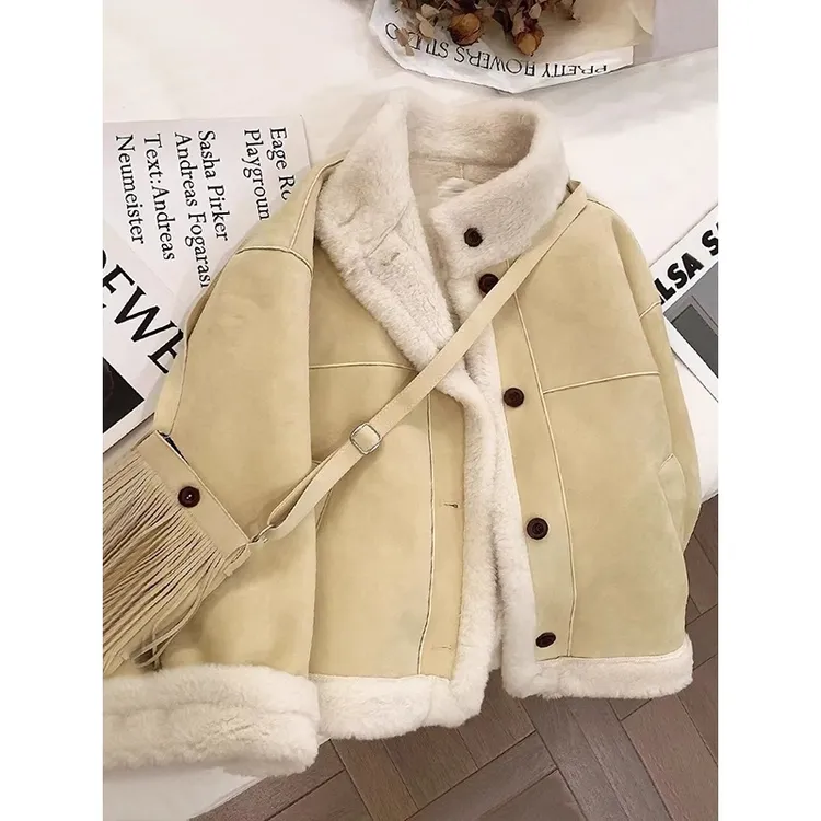 女童加绒外套秋冬2025新款儿童皮毛一体冬装韩版女孩百搭上衣洋气