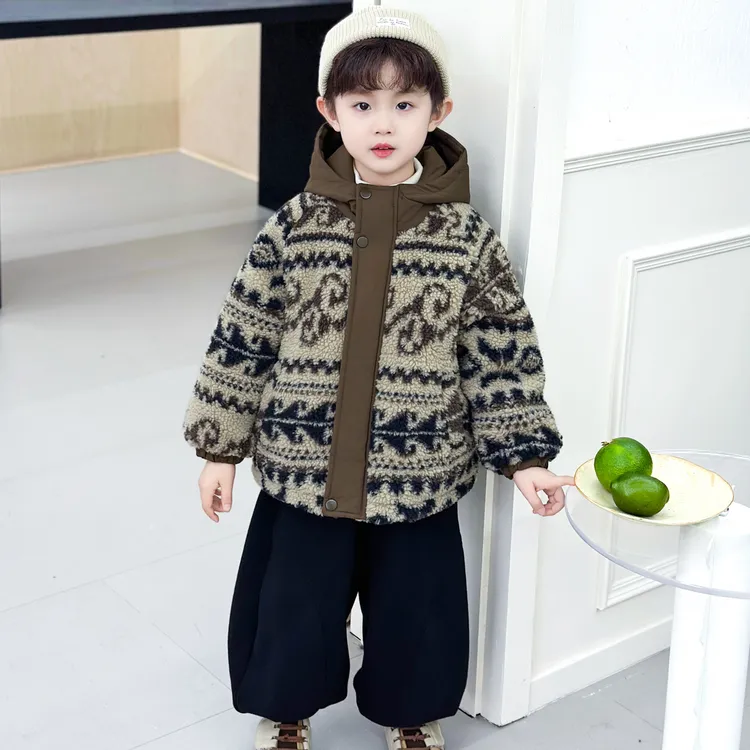 男童加绒外套秋冬季2025新款儿童加厚毛毛衣中小童男孩冬款潮