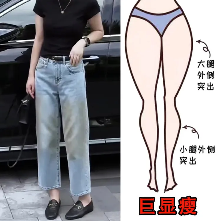 秋季新款大码高腰渐变阔腿裤女遮肉显瘦设计感做旧直筒牛仔九分裤