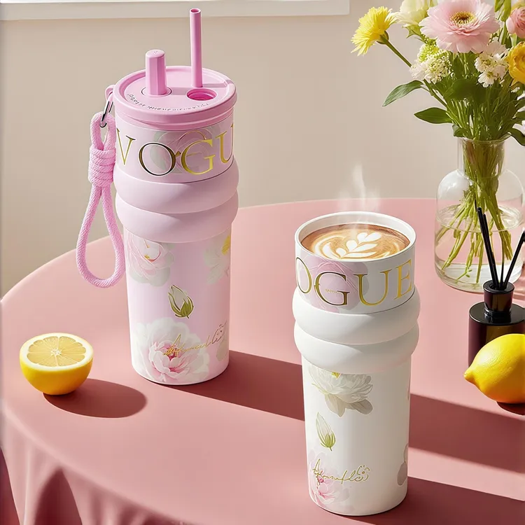 网红爆款繁花高颜值陶瓷保温杯大容量女士保冰吸管便携车载杯子
