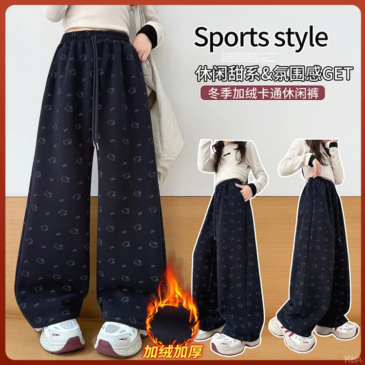 A10绒一体卡通加绒休闲裤款裤子裤加厚儿童冬冬季女童糯米阔腿裤