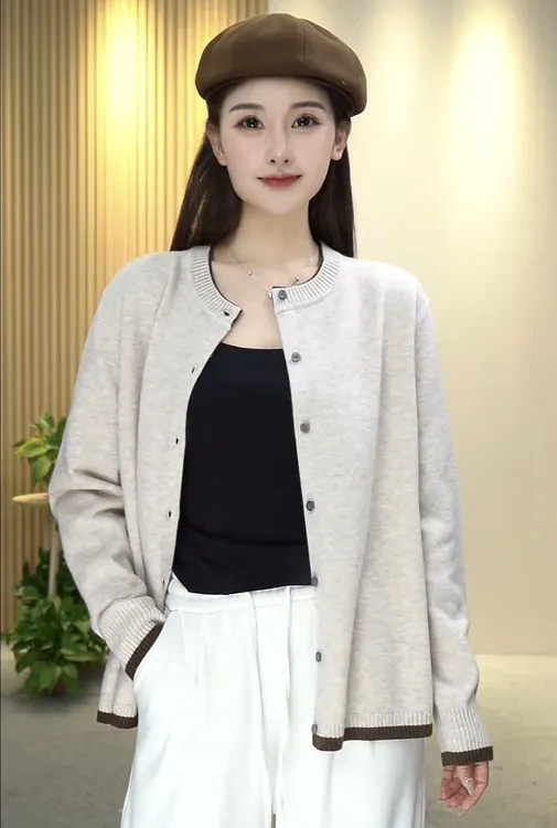 【Y&Q】秋冬新款小香风休闲双层领假两件气质百搭宽松针织羊毛开衫
