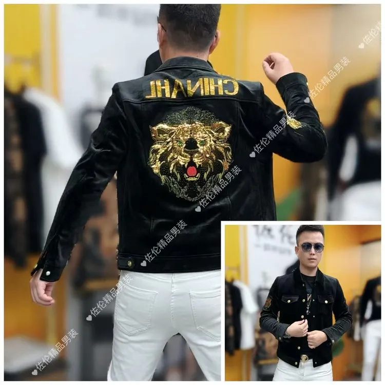 欧洲站高档时尚潮流帅气百搭修身轻奢刺绣纽扣外套8650