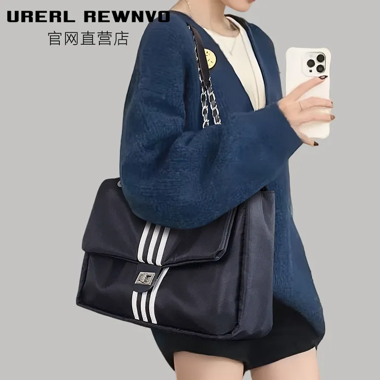 URERL REWNVO链条流浪包女2025新款三叶尼龙流浪包单肩链条托特包