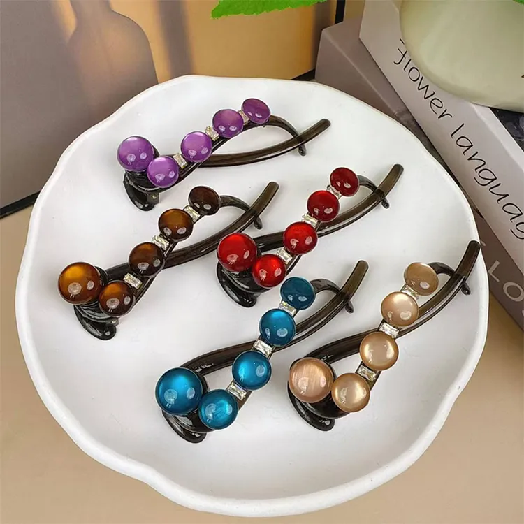 韩系珠珠水砖一字扭扭夹抓夹女2025新款高级感发夹发饰头饰