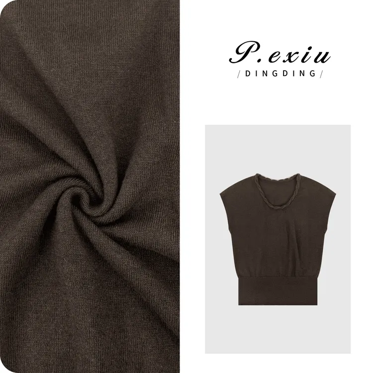 羊毛重工绞花软糯亲肤U领坎肩袖针织上衣D423