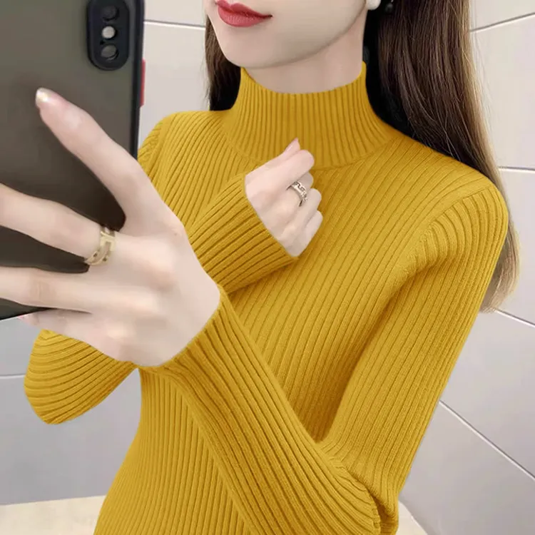 加厚款半高领打底衫女修身显瘦秋冬新款毛衣洋气百搭长袖针织衫