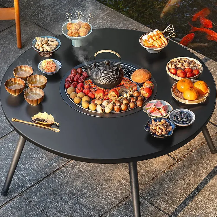 围炉煮茶烧烤炉火炉套装家用便携室内木炭户外取暖庭院烧烤桌子