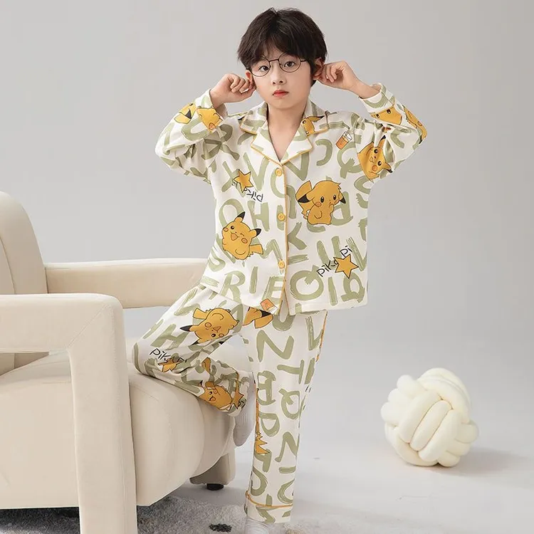 2025新款儿童睡衣秋季男童长袖薄款开衫套装中大童宝宝男孩家居服