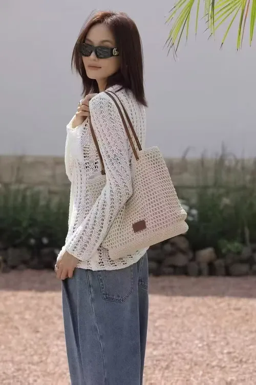 百豆新款蜡绳编织牛皮托特包大容量单肩休闲百搭通勤手提包BD9485