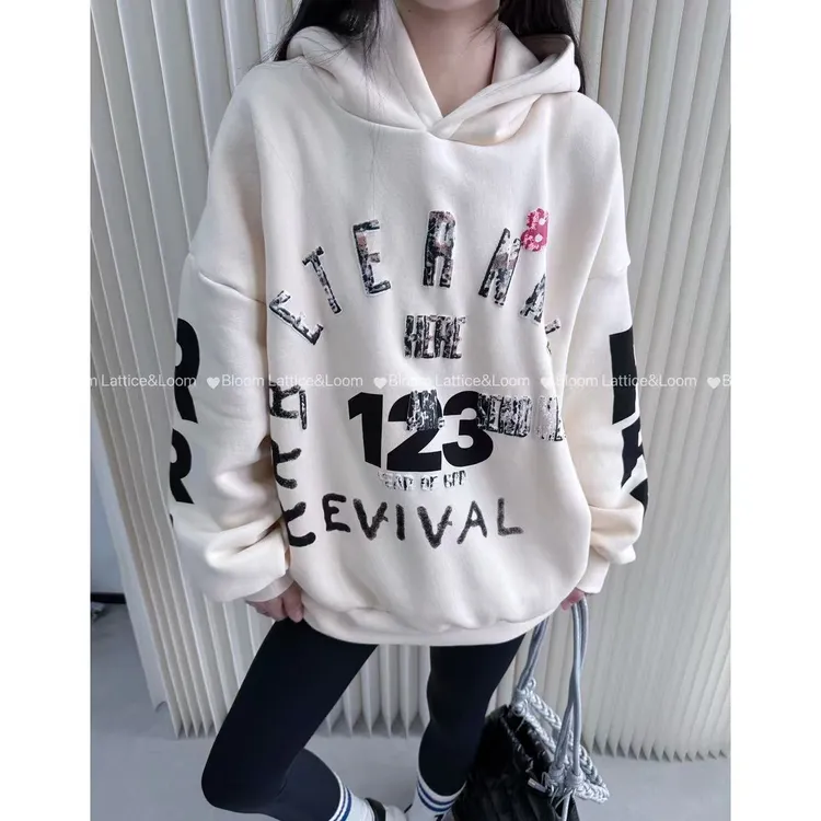 PCNY不理理“潮流字母”时尚印花宽松百搭休闲连帽卫衣女上衣