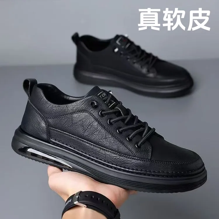真软皮休闲皮鞋2025秋季新款一脚蹬板鞋潮流百搭防水防滑轻便潮鞋