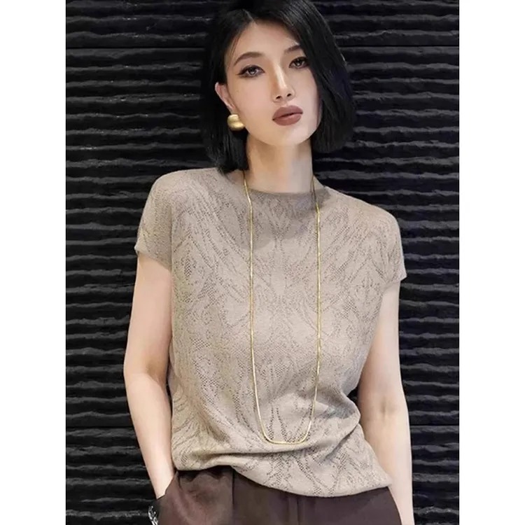 法式复古提花短袖T恤女夏季高端设计感小众别致宽松薄款小衫上衣