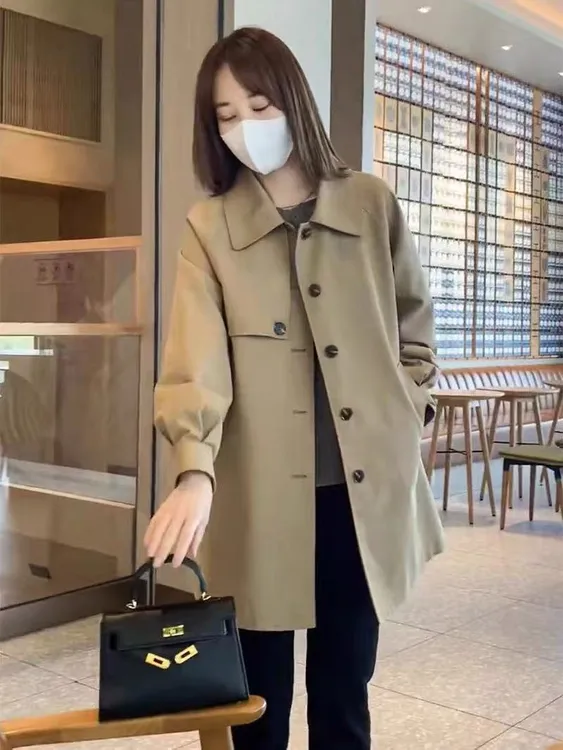 气质休闲风衣外套女2025新款春秋季中长款韩版宽松显瘦小个子大衣