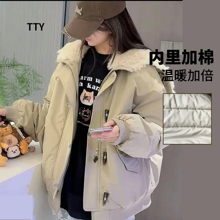 TTY  2025冬季女童韩版毛毛拼接帽子拉链加厚外套278244（棉服）