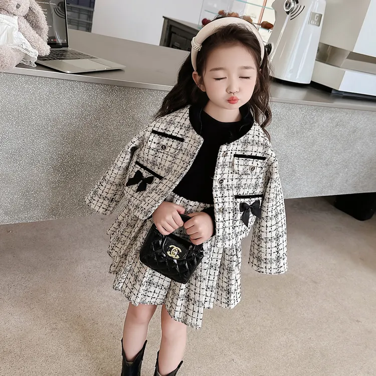 女童春装百褶裙套装洋气新款小童女宝宝春秋款小香风公主裙两件套