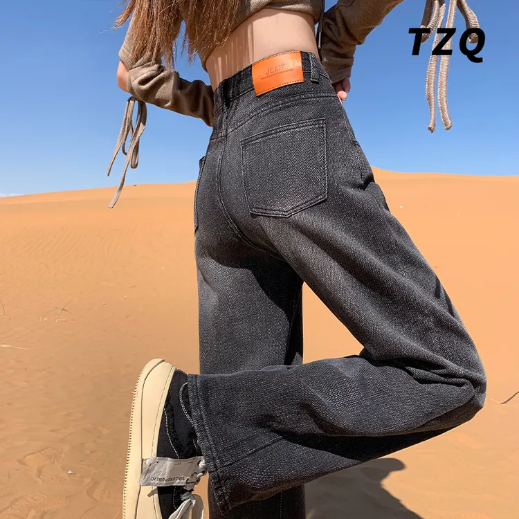 2025春秋爆款加绒牛仔裤女新款高腰显瘦小个子直筒裤子TZQ2511346
