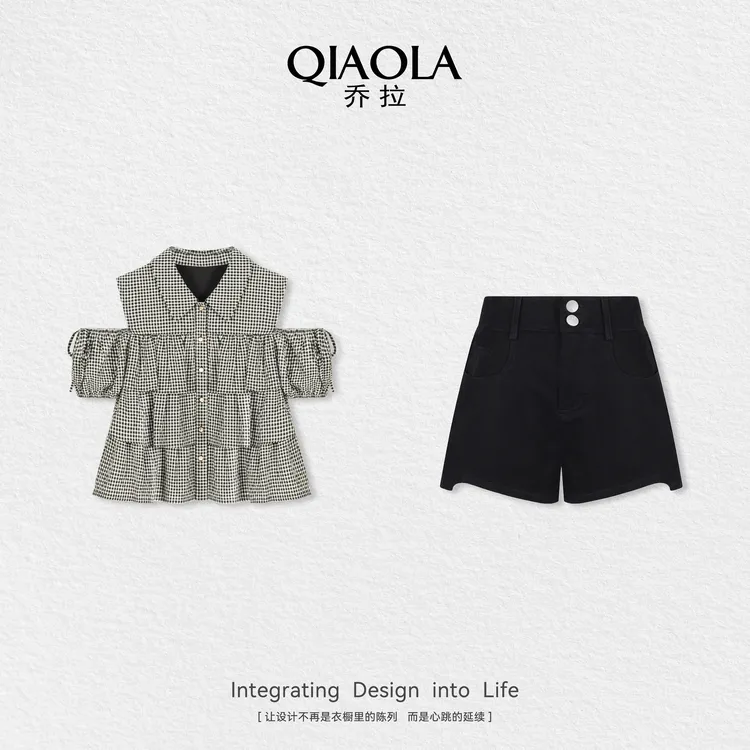 QIAOLA/乔拉【青春记事】夏季新款娃娃领高级百搭时尚套装预售