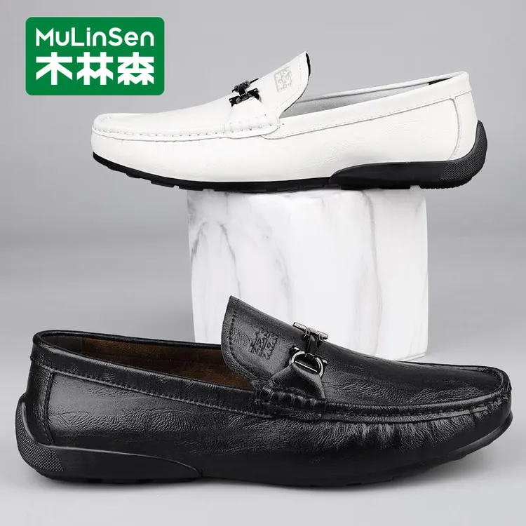 木林森休闲皮鞋高档软面正品男士韩版透气男鞋懒人套脚春季软底