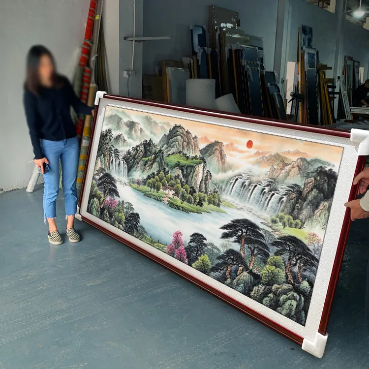 聚宝盆客厅沙发背景墙挂画山水画鸿运当头靠山壁画办公室装饰墙画