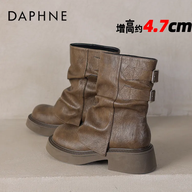 达芙妮马丁靴琥珀流光靴子女款爆款2025新款4CM增高短筒裤管靴女