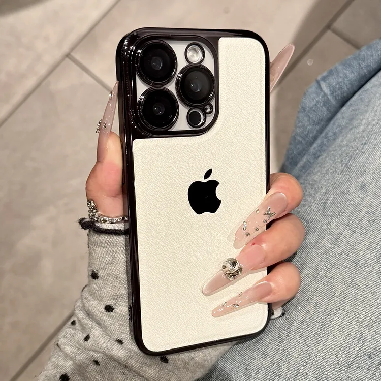 电镀拼接皮纹适用苹果17promax手机壳时尚iPhone16轻奢15新款14女