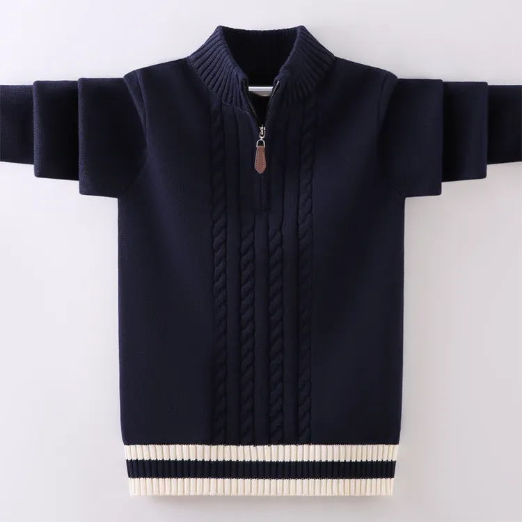 男童半高领毛衣加绒加厚秋冬季2025新款男孩儿童打底衫中大童套头