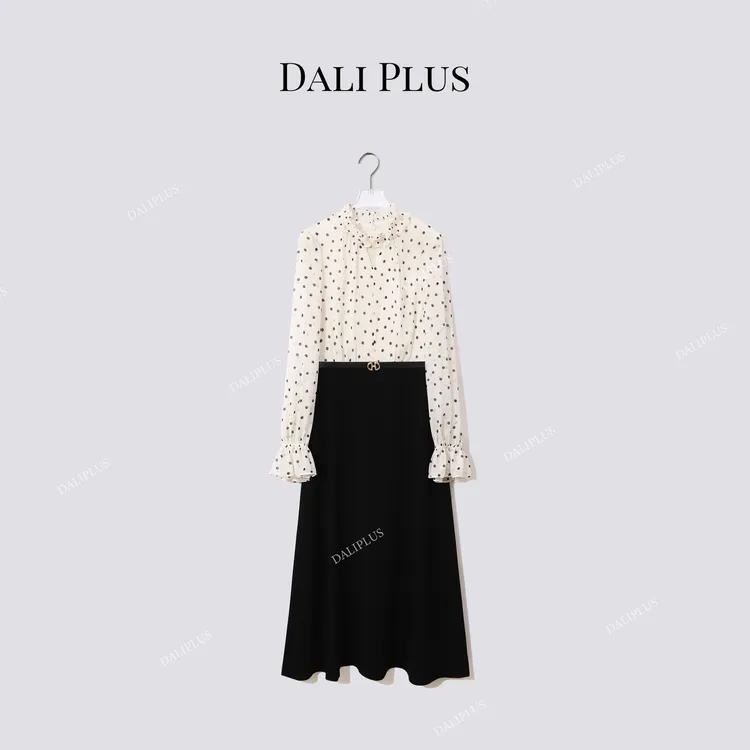 DALI PLUS”游牧波点连衣裙“法式打揽立领连衣裙-D5LT2309