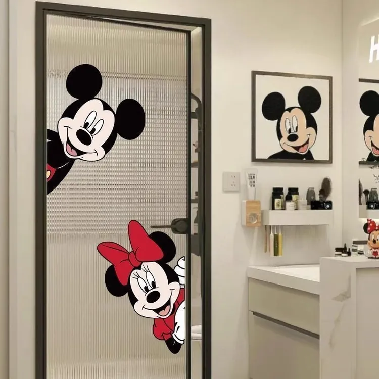 创意玻璃贴纸卡通米奇动物装饰防撞门贴画厨房阳台推拉移门窗花贴