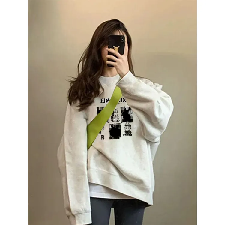 小众中长款圆领加绒卫衣2026新款洋气大码宽松胖mm设计感加厚外套