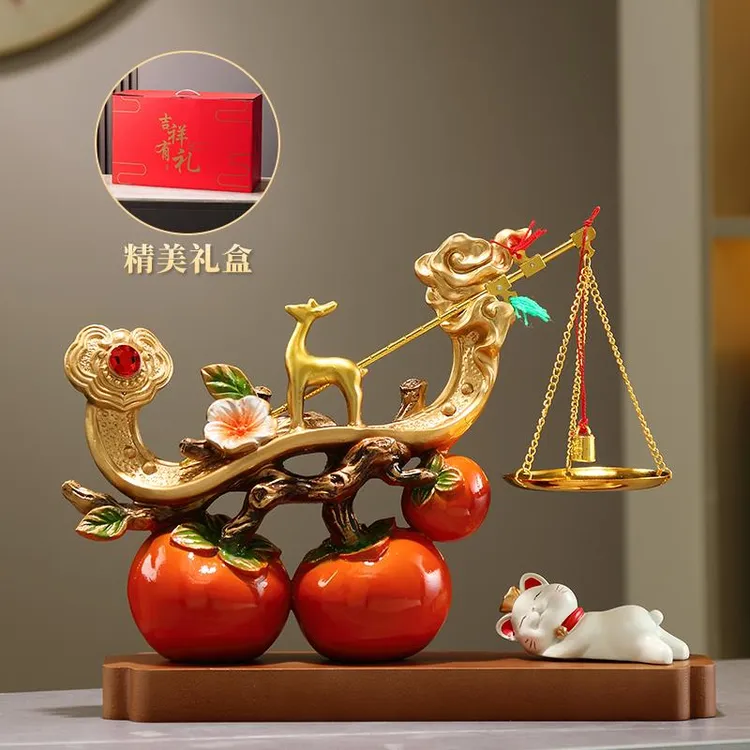 柿柿称心如意摆件招财猫客厅玄关高档乔迁之喜入宅礼物结婚送新人