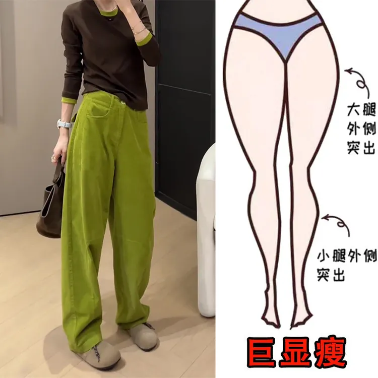 秋季新款大码女装宽松阔腿牛仔裤梨形身材显瘦高腰弯刀拖地裤