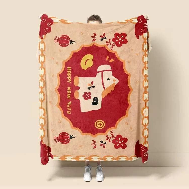 2026新年毛毯马年毯子红色沙发毯办公室冬季加厚盖毯柔软毛毯礼物