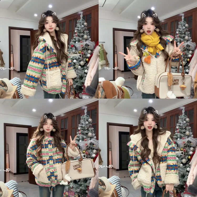 「暖冬」正反两穿冬季氛围感2025新款毛绒加厚连帽保暖外套