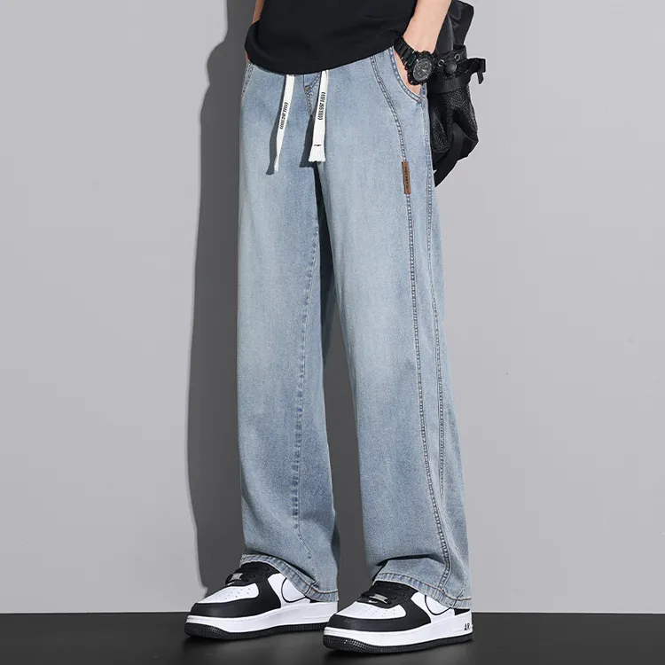 夏季薄款直筒水洗牛仔裤2025新款美式高街冰丝宽松休闲长裤子男士