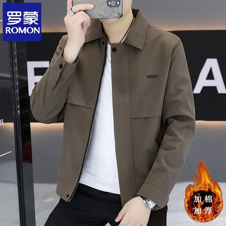 罗蒙春秋季轻熟风新款商务帅气休闲夹克衫百搭翻领上衣飞行服外套