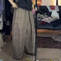 日系复古 阔腿格子裤 会扎哦 弹力腰围