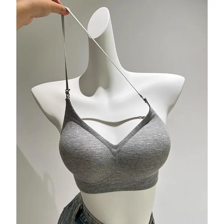 挂脖美背大U细肩带内衣女小胸聚拢显大无痕隐形防下垂露背文胸罩】