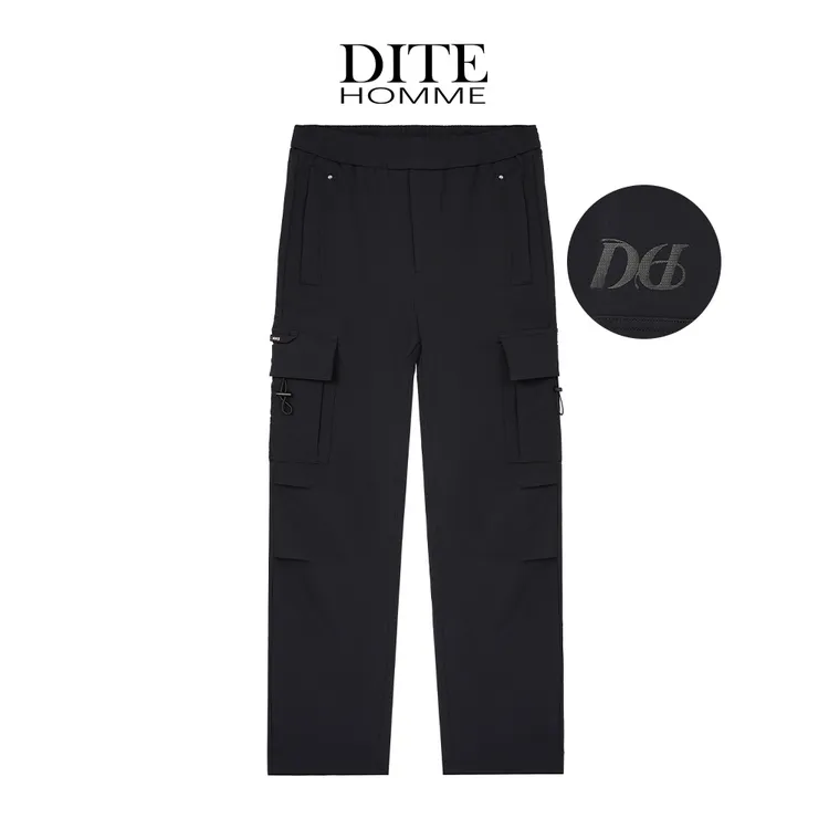 Dite迪特男款直筒印花刺绣多口袋简约弹力休闲裤秋冬宽松工装裤子