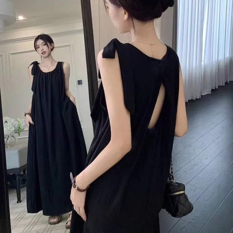2025孕妇连衣裙夏装新品高级感韩版时尚宽松简约无袖背心遮肚长裙